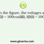 In the figure, the voltages are 𝑣1(𝑡) = 100cos(𝜔𝑡), 𝑣2(𝑡) = 100cos