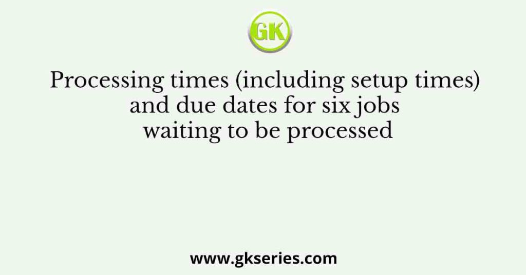 Processing times (including setup times) and due dates for six jobs waiting to be processed