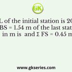 The RL of the initial station is 200 m. If Σ BS = 1.54 m of the last station in m is  and Σ FS = 0.45 m