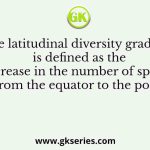 The latitudinal diversity gradient is defined as the decrease in the number of species from the equator to the poles
