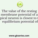 The value of the resting membrane potential of a typical neuron is closest to the equilibrium potential of