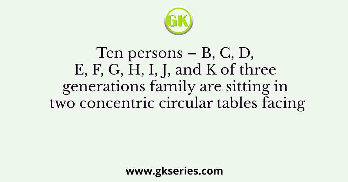 Ten persons – B, C, D, E, F, G, H, I, J, and K of three generations family are sitting in two concentric circular tables facing