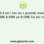 A, B and C enter into a partnership investing Rs.35000, Rs.45000 and Rs.55000. Find their respective