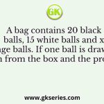 A bag contains 20 black balls, 15 white balls and x orange balls. If one ball is drawn at random from the box and the probability