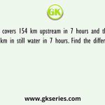 A boat covers 154 km upstream in 7 hours and the boat covers 217 km in still water in 7 hours. Find the difference between