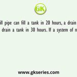 A fill pipe can fill a tank in 20 hours, a drain pipe can drain a tank in 30 hours. If a system of n pipes
