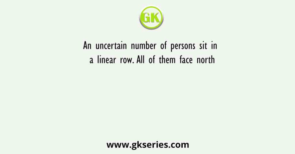 An uncertain number of persons sit in a linear row. All of them face north
