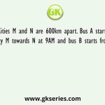 Cities M and N are 600km apart. Bus A starts from city M towards N at 9AM and bus B starts from city N