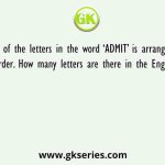 Each of the letters in the word ‘ADMIT’ is arranged in alphabetical order. How many letters are there in the English alphabetical
