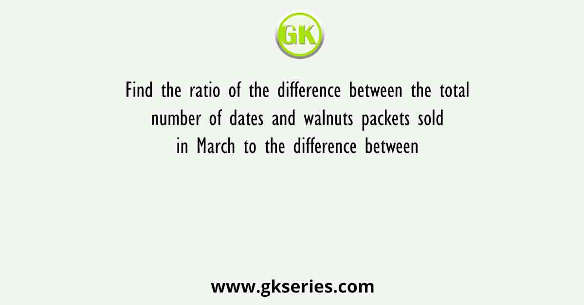 Find the ratio of the difference between the total number of dates and walnuts packets sold in March to the difference between