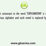 If each consonant in the word 'EXPLORATION' is replaced by the previous alphabet and each vowel is replaced by the alphabet