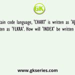In a certain code language, 'CHART' is written as 'AJZMY' and 'EMPTY' is written as 'FLKRA'. How will 'INDEX' be written in that language