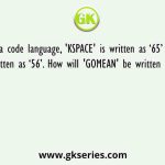 In a code language, 'KSPACE' is written as ‘65’ and ‘ROTTEN’ is written as ‘56’. How will 'GOMEAN' be written in that language