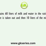 Jar contains 60 liters of milk and water in the ratio of 2:1. x liters of mixture is taken out and then 10 liters of the milk is added to the
