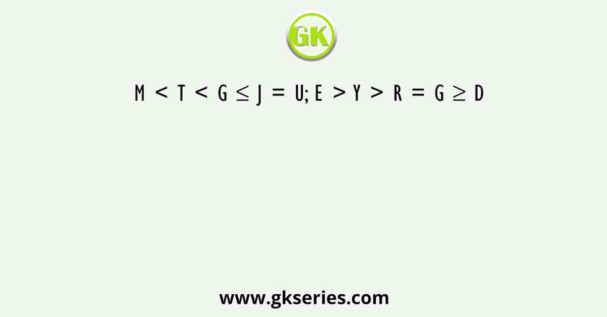 M < T < G ≤ J = U; E > Y > R = G ≥ D