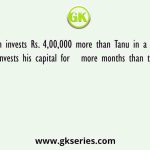 Mukesh invests Rs. 4,00,000 more than Tanu in a business Mukesh invests his capital for   more months than that of Tanu