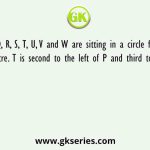 P, Q, R, S, T, U, V and W are sitting in a circle facing the centre. T is second to the left of P and third to the right