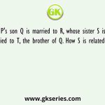 P's son Q is married to R, whose sister S is married to T, the brother of Q. How S is related to P?