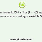 Ram invested Rs.4500 in SI at (R + 4)% rate of interest per annum for n years and Jegan invested Rs.7500 in CI at R%