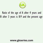 Ratio of the age of A after 4 years and the age of B after 3 years is 8:9 and the present age of C is 25%