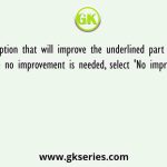 Select the option that will improve the underlined part of the given sentence. In case no improvement is needed, select 'No improvement required'.