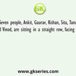 Seven people, Ankit, Gaurav, Kishan, Sita, Tanu, Uma and Vinod, are sitting in a straight row, facing the north.