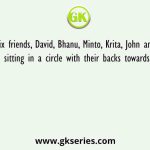 Six friends, David, Bhanu, Minto, Krita, John and Nisan, are sitting in a circle with their backs towards the centre