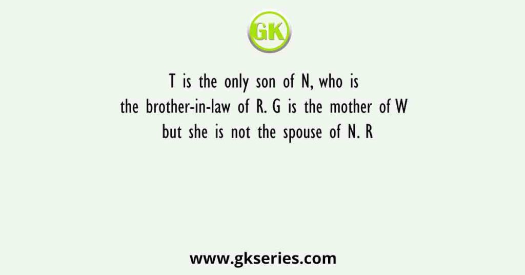 T is the only son of N, who is the brother-in-law of R. G is the mother of W but she is not the spouse of N. R