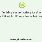 The Selling price and marked price of an article is Rs. 150 and Rs. 300 more than its Cost price respectively