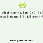 The ratio of income of A, B and C is 3 : 4 : 5 and there expenses are in the ratio 4 : 5 : 6. If savings of A of his income