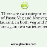 There are two categories of Pasta: Veg and Nonveg in a restaurant. In both Veg and Non- veg there are again two varieties:red sauce