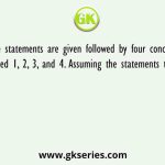 Three statements are given followed by four conclusions numbered 1, 2, 3, and 4. Assuming the statements to be true