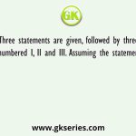 Three statements are given, followed by three conclusions numbered I, II and III. Assuming the statements to be true