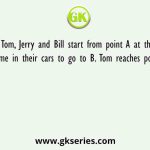Tom, Jerry and Bill start from point A at the same time in their cars to go to B. Tom reaches point B first