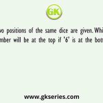 Two positions of the same dice are given. Which number will be at the top if '6' is at the bottom?
