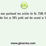 A man purchased two articles for Rs. 7500. If he sells the first at 20% profit and the second at 50% loss