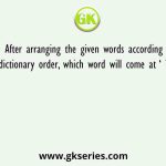 After arranging the given words according to dictionary order, which word will come at ‘ Third’