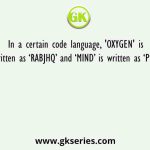 In a certain code language, 'OXYGEN' is written as ‘RABJHQ’ and ‘MIND’ is written as ‘PLQG