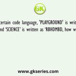 In a certain code language, 'PLAYGROUND' is written as ‘OKZXFQNTMC’ and ‘SCIENCE’ is written as ‘RBHDMBD, how will 'TYPEWRITER'