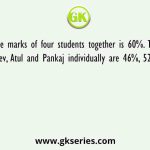 The average marks of four students together is 60%. The average marks of Ram, Dev, Atul and Pankaj individually are 46%, 52%, 70% and 82%