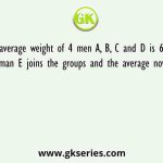 The average weight of 4 men A, B, C and D is 67 kg. Another man E joins the groups and the average now becomes