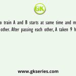 Two train A and B starts at same time and moves towards each other. After passing each other, A taken 9 hours 36 minutes