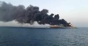 Largest warship in the Iranian navy caught fire and sank