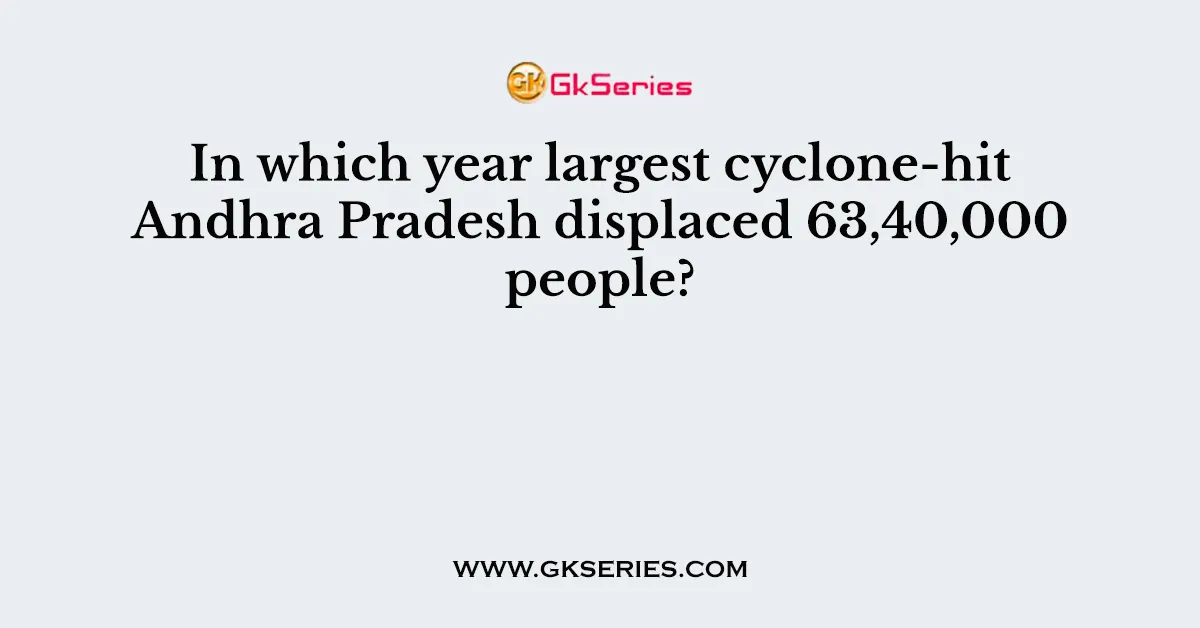 In which year largest cyclone-hit Andhra Pradesh displaced 63,40,000 people?