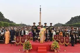 Smt Droupadi Murmu presents Silver Trumpet and Trumpet Banner to the President’s Bodyguard