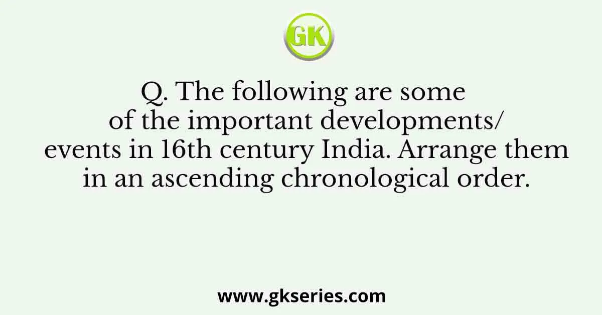 Q. The following are some of the important developments/ events in 16th century India. Arrange them in an ascending chronological order.