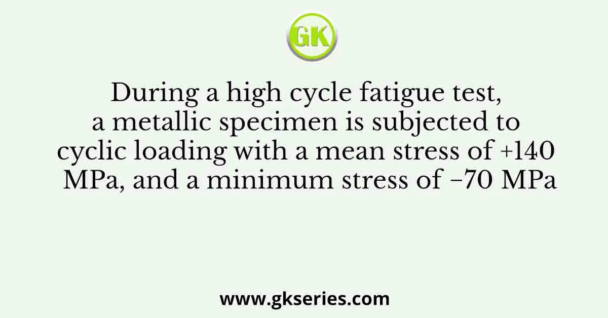 During a high cycle fatigue test, a metallic specimen is subjected to cyclic loading with a mean stress of +140 MPa, and a minimum stress of −70 MPa