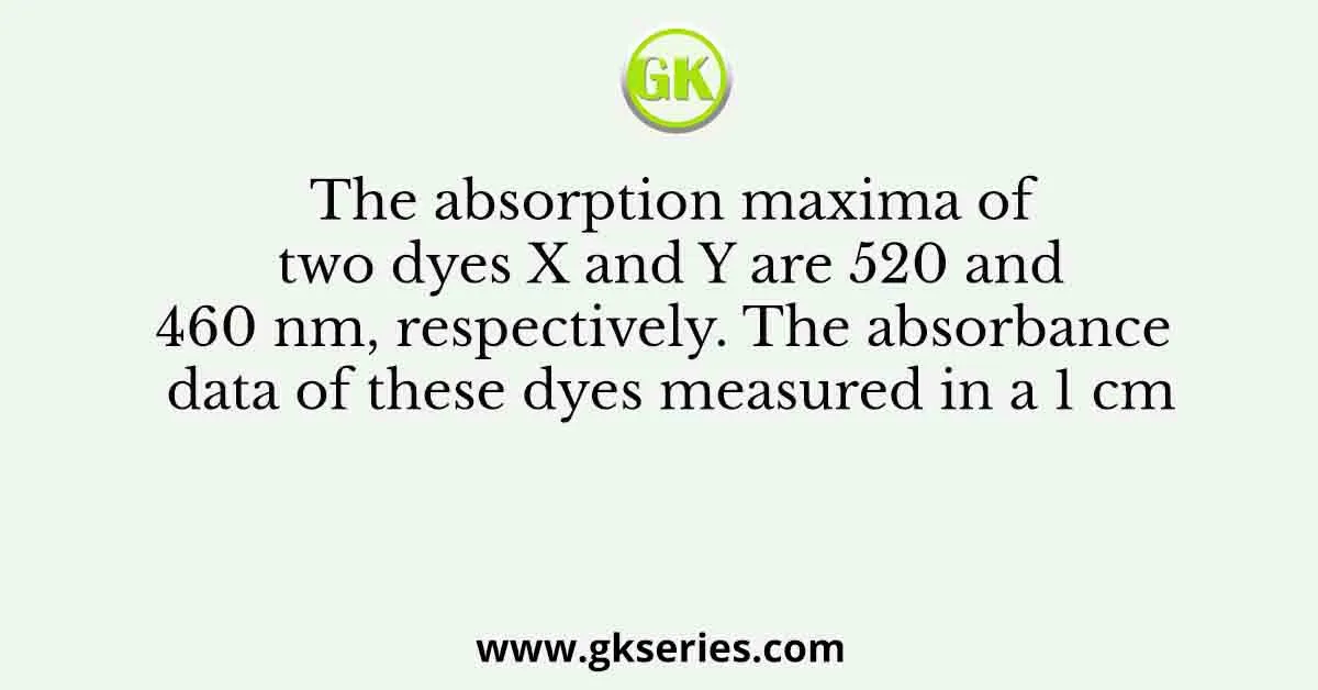The absorption maxima of two dyes X and Y are 520 and 460 nm, respectively. The absorbance data of these dyes measured in a 1 cm