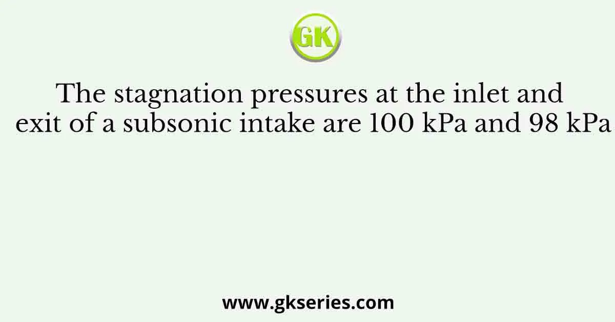 The stagnation pressures at the inlet and exit of a subsonic intake are 100 kPa and 98 kPa