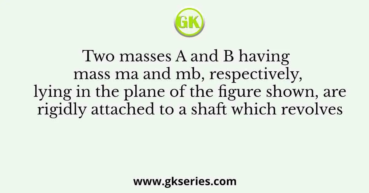 Two masses A and B having mass ma and mb, respectively, lying in the plane of the figure shown, are rigidly attached to a shaft which revolves